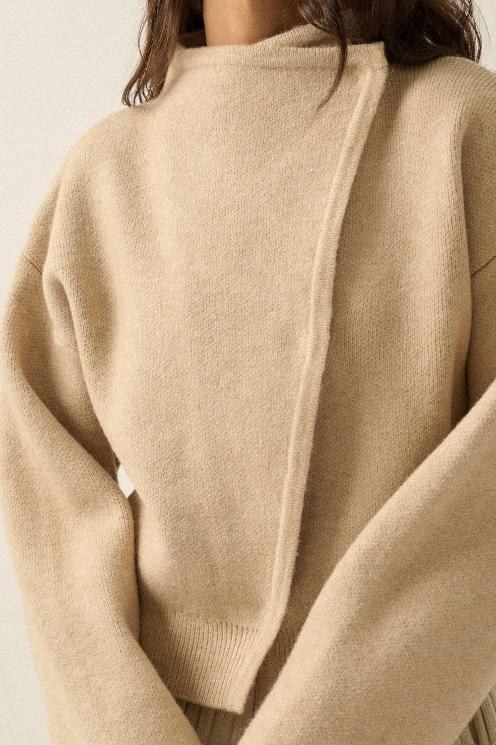 Solid Knit Snap-Front Wrap Sweater Jacket