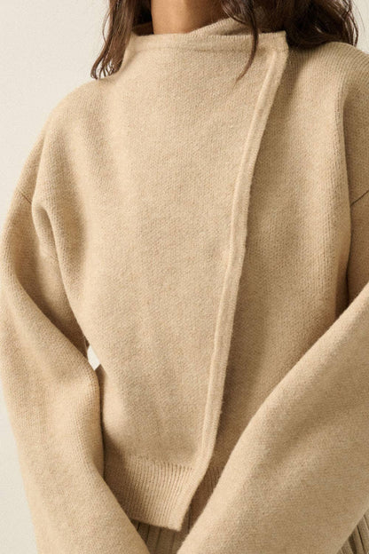 Solid Knit Snap-Front Wrap Sweater Jacket