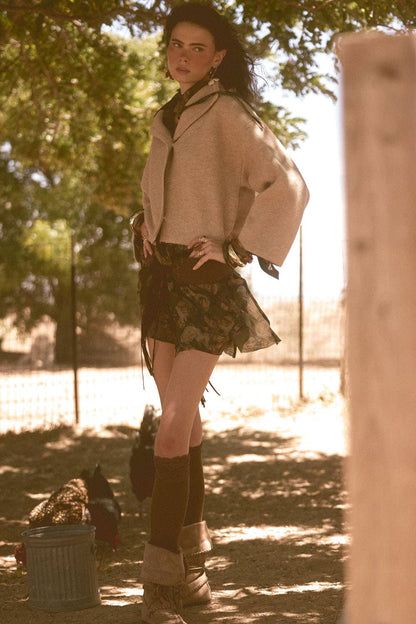 Solid Knit Snap-Front Wrap Sweater Jacket