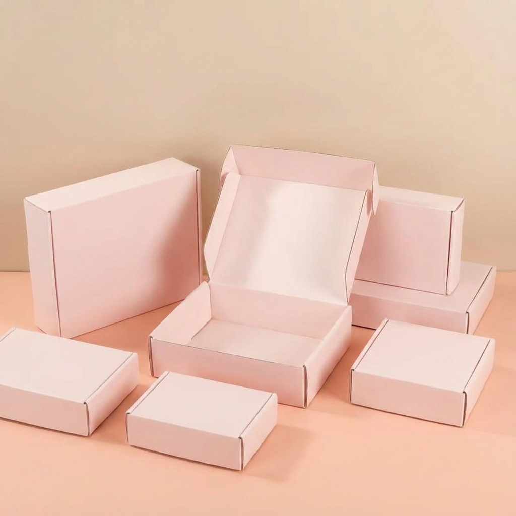 50pc, 4 sizes Pink corrugated cardboard mailer shipping box