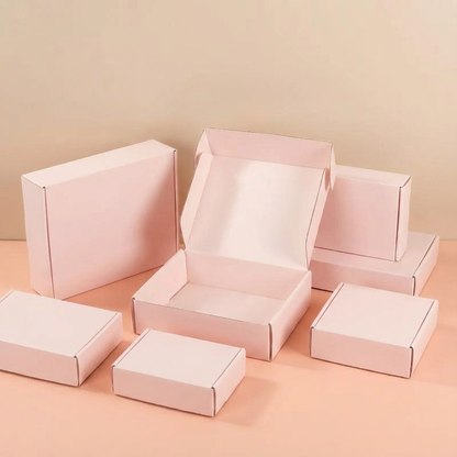 50pc, 4 sizes Pink corrugated cardboard mailer shipping box