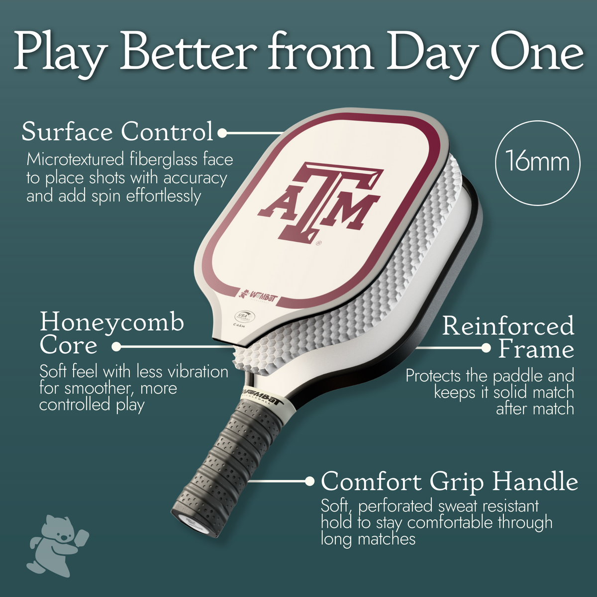 🏓 Pickleball Racquet – Texas A&M ❤️🤍