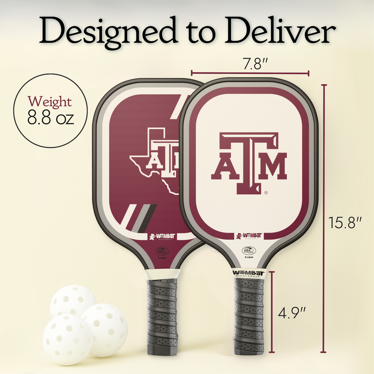 🏓 Pickleball Racquet – Texas A&M ❤️🤍