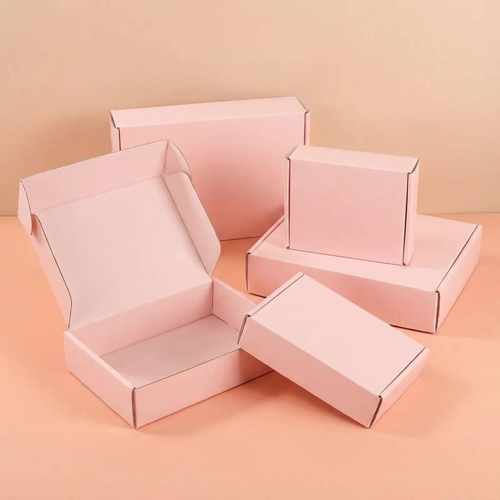 50pc, 4 sizes Pink corrugated cardboard mailer shipping box
