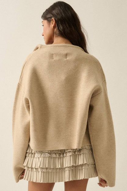 Solid Knit Snap-Front Wrap Sweater Jacket