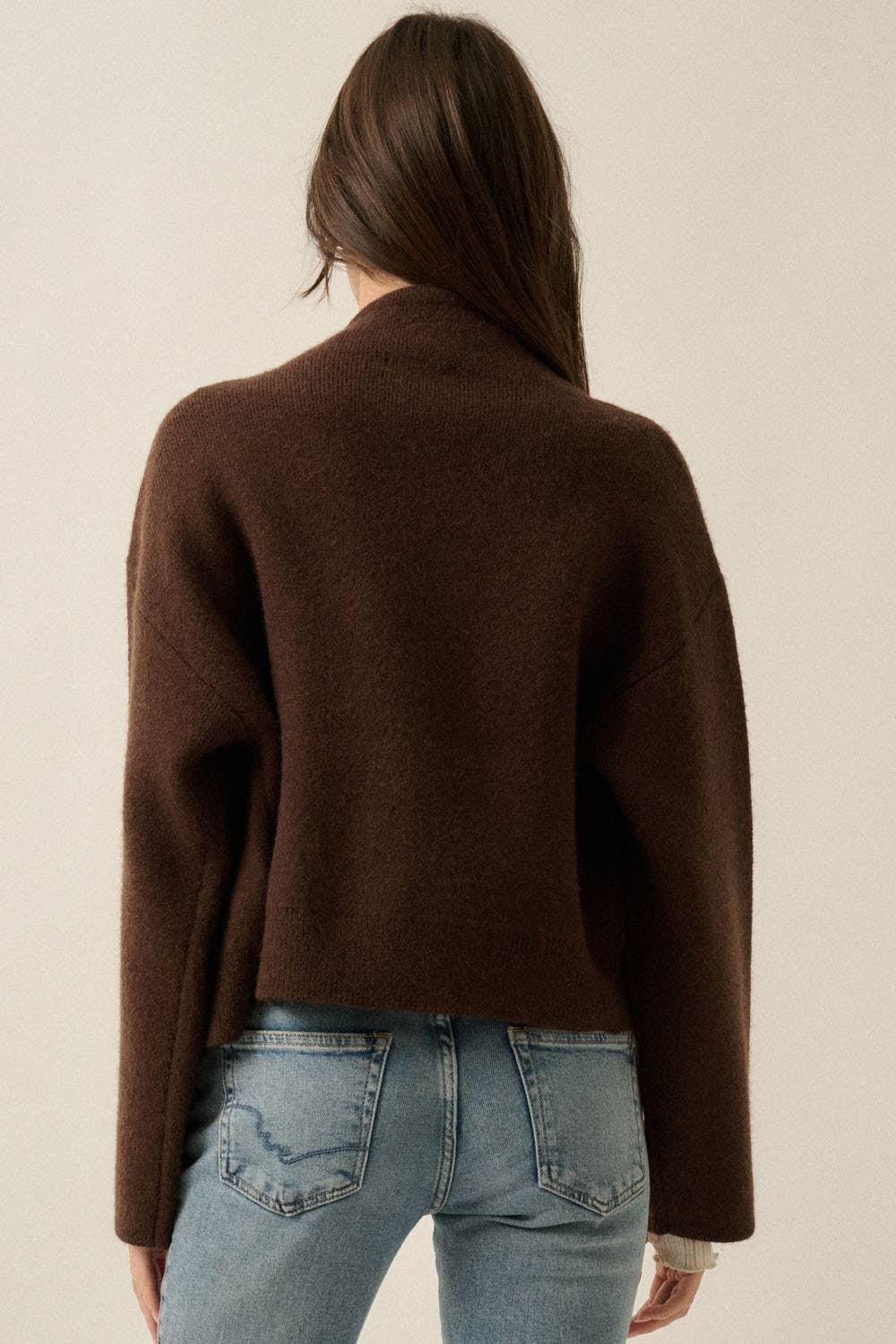 Solid Knit Snap-Front Wrap Sweater Jacket