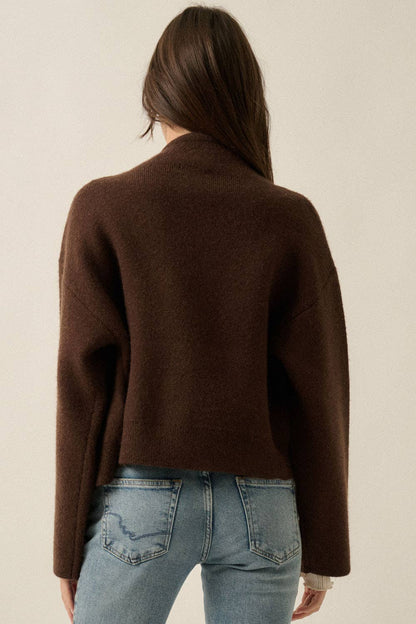 Solid Knit Snap-Front Wrap Sweater Jacket